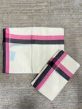 Southloom Pure Cotton Kerala Single Mulloth Set Mundu Pink And Black Border (2.80 mtrs) SL243