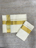 Southloom Pure Cotton Mundum Neriyathum Set Mundu with Gold Kasavu 2 Inch Border (2.80 Mtrs)