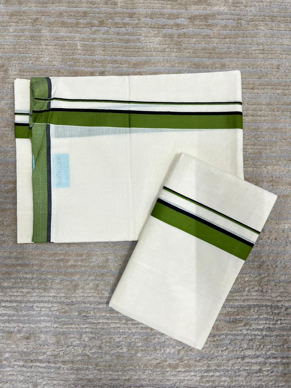 Southloom Pure Cotton Kerala Single Set Mundu Green Border (2.80 Mtr)