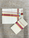 Southloom Pure Cotton Kerala Kasavu Set Mundu Gold Kasavu Magenta Border (2.80 Mtrs)