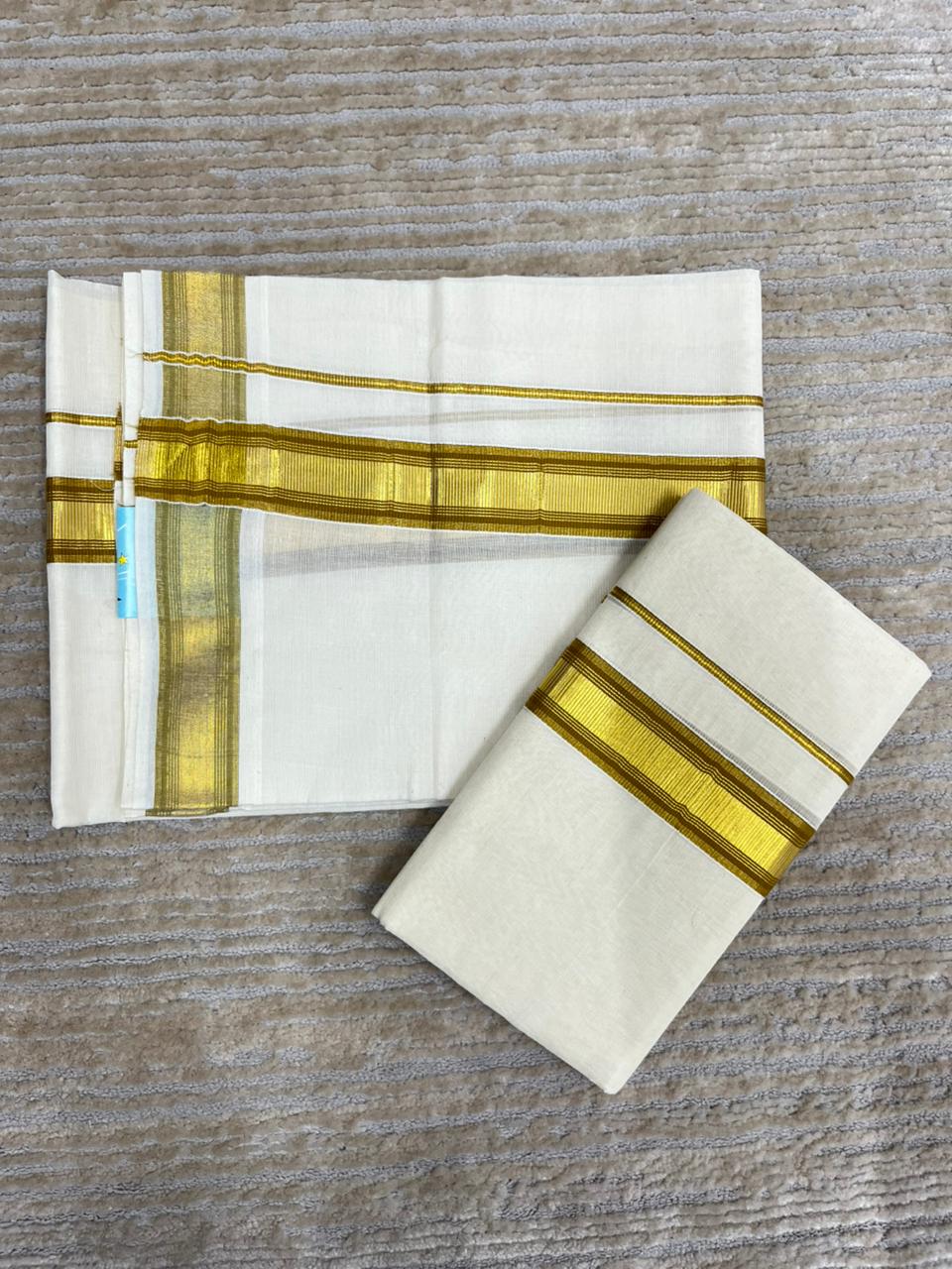 Southloom Pure Cotton Kerala Kasavu Set Mundu Gold Kasavu Mustard Yellow Border (2.80 Mtrs)