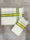 Southloom Pure Cotton Kerala Kasavu Set Mundu Gold Kasavu Green Border (2.80 Mtrs)