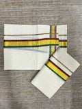 Southloom Pure Cotton Kerala Kasavu Set Mundu Gold Kasavu Green And Red Border (2.80 Mtrs)