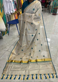 Kerala Tissue Lines Saree With Floral Embroidery Work on The Body SL312 Style 1