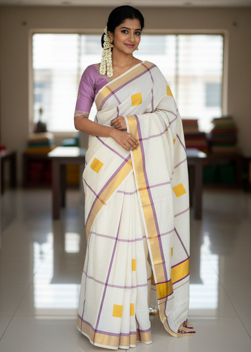 Kerala Cotton Kasavu Saree with Tassels SL310
