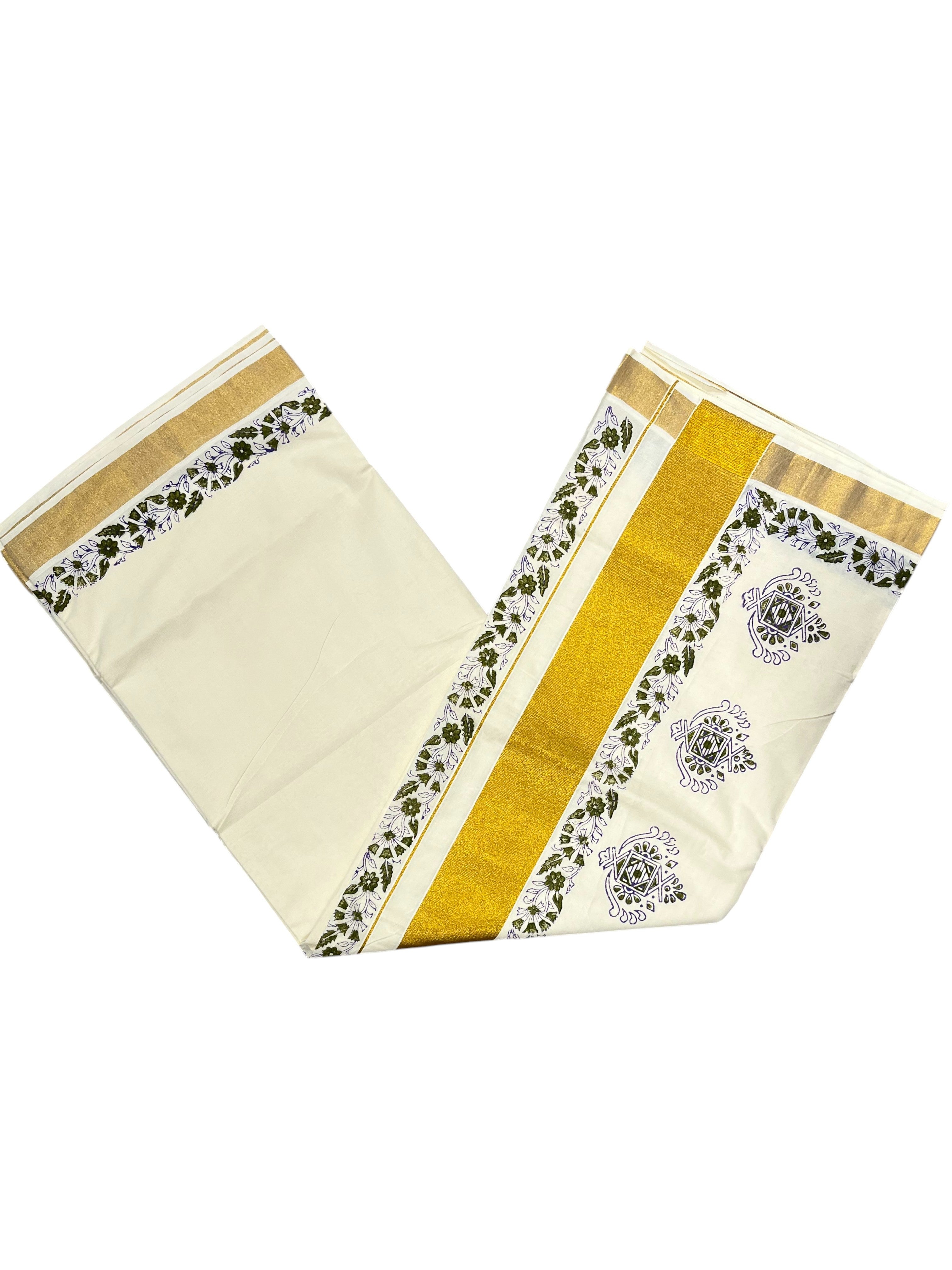 Southloom Saffron Kaavi Red Printed Single Mundu Lungi