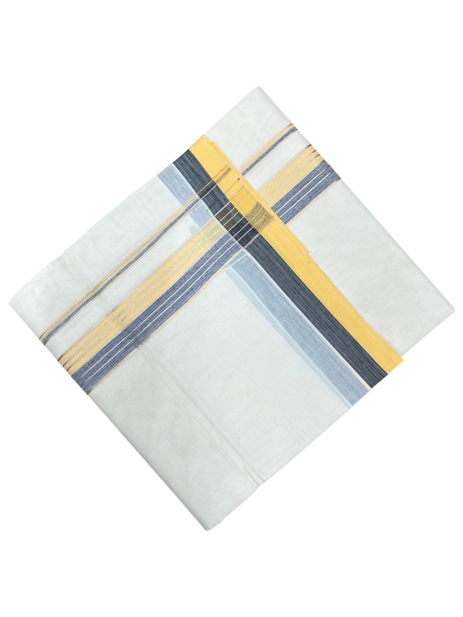 Southloom Premium Handloom Cotton Double Mundu with Yellow And Grey Border