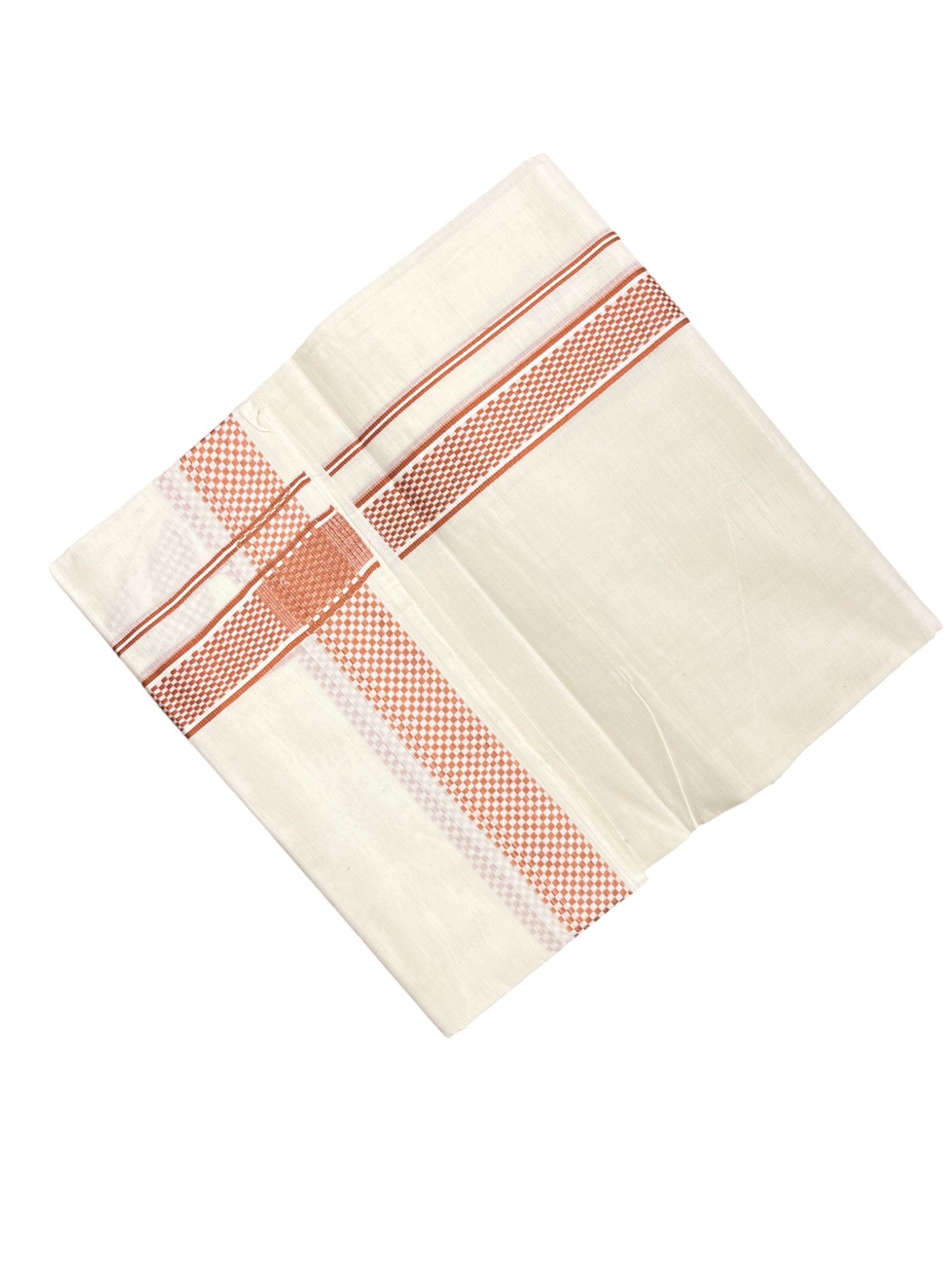 Southloom Kerala Pure Cotton Double Mundu with Orange Border