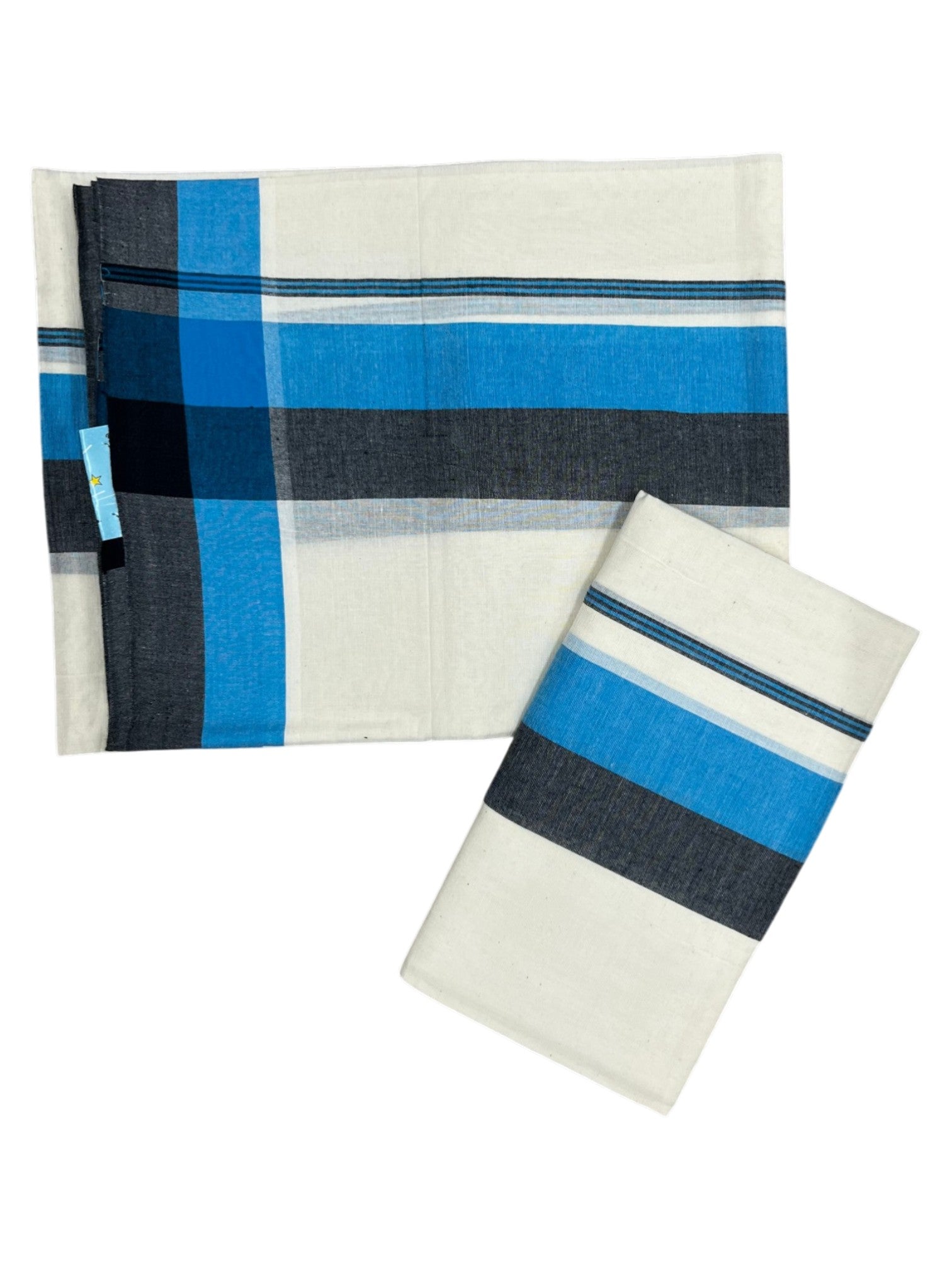 Southloom Pure Cotton Kerala Single Mulloth Set Mundu Blue And Black Border (2.80 Mtrs) SL243