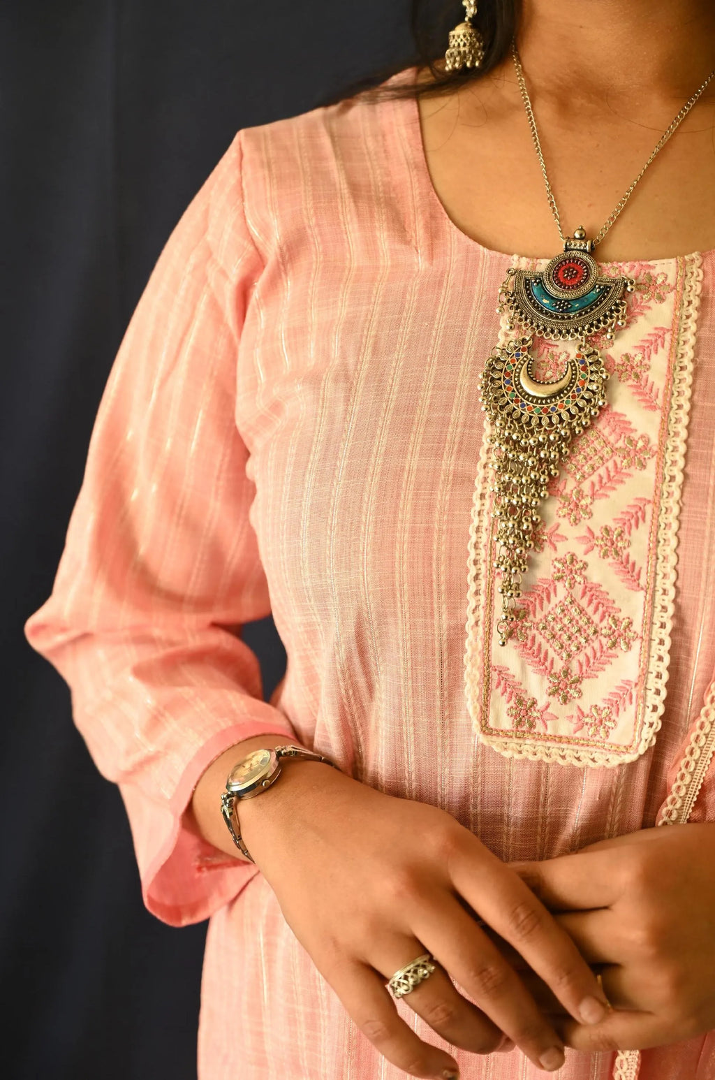 Pink Cotton suit , pant with Pocket and Dupatta