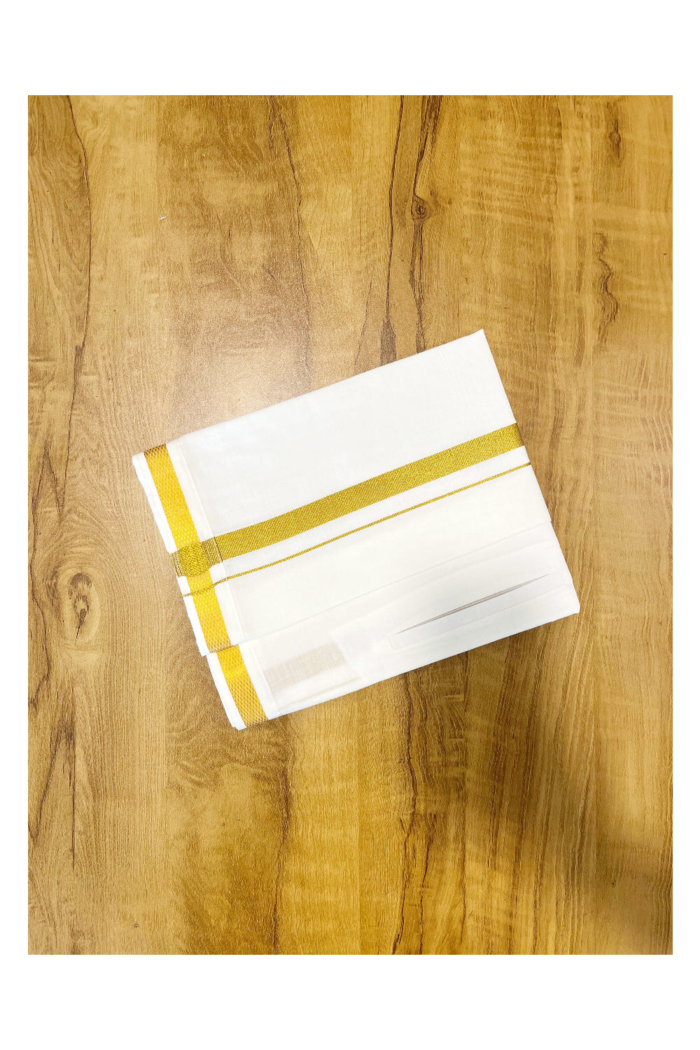 Off White Pure Cotton VELCRO Single Mundu with Kasavu Border