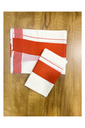 Kerala Cotton Mundum Neriyathum Single Set Mundu with Orange Border (2.80 Mtrs)