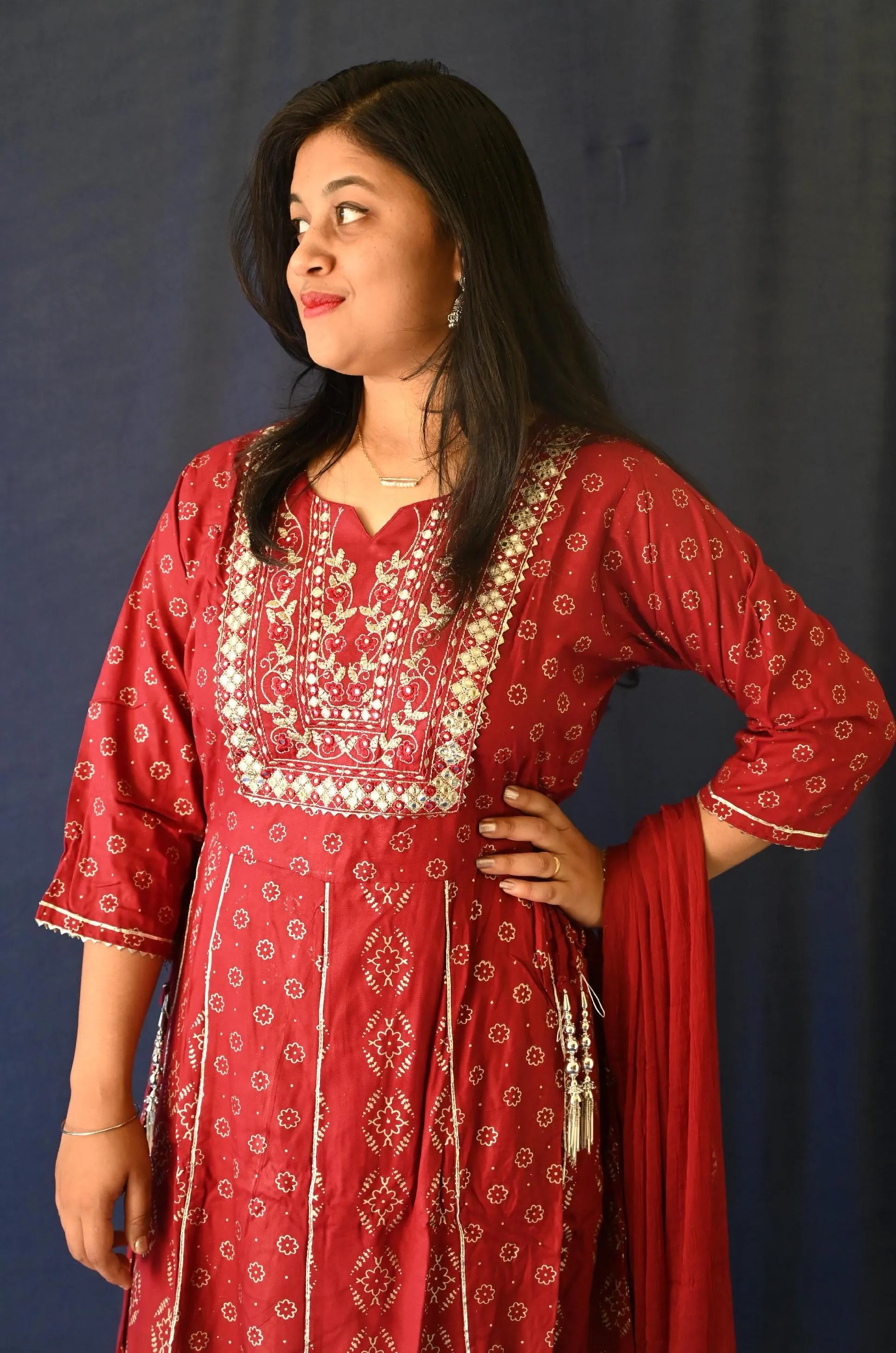 Designer Embroidered kurti & paint set with Dupatta