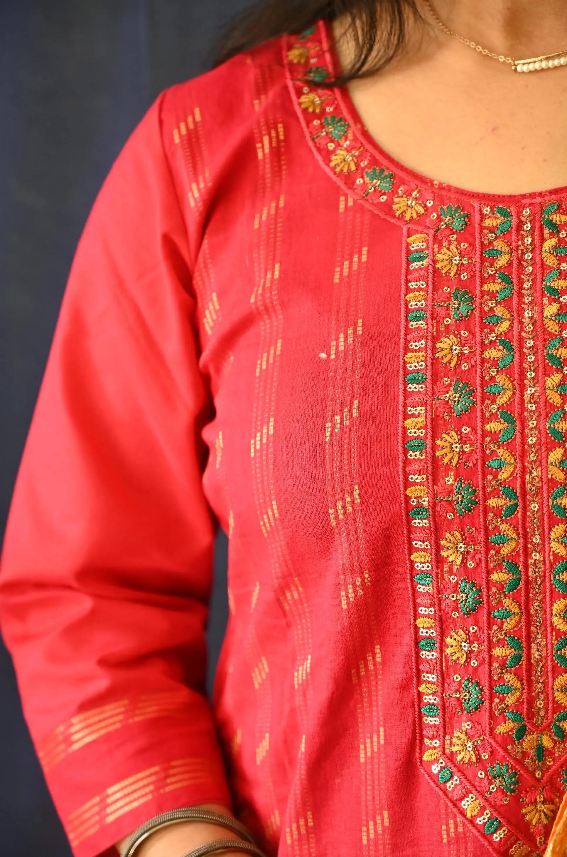 Light Red Cotton Suit , Pant With Pocket And Dupatta