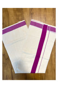 Pure Cotton Kerala Plain Saree with Purple 2x2 Border