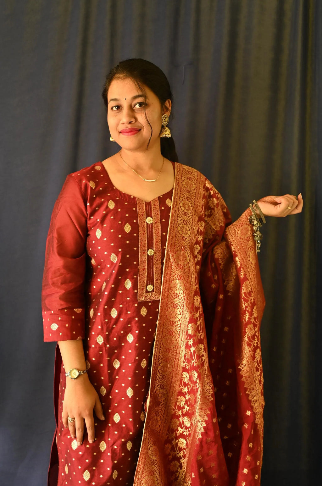 Pure Chanderi kurti set with Vanarsi Dupatta