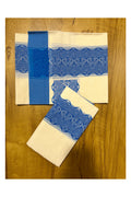 Kerala Cotton Single Set Mundu with Blue Block Print Work Border (2.80 Mtrs)