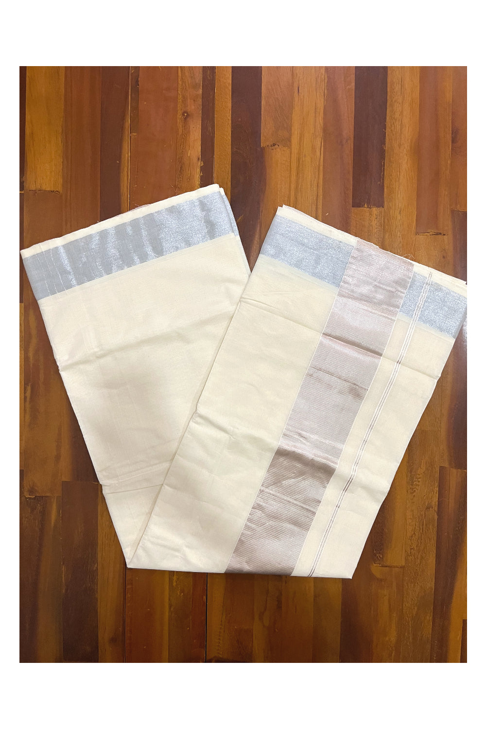 Kerala Plain Cotton Silver Kasavu 4 Inch Saree
