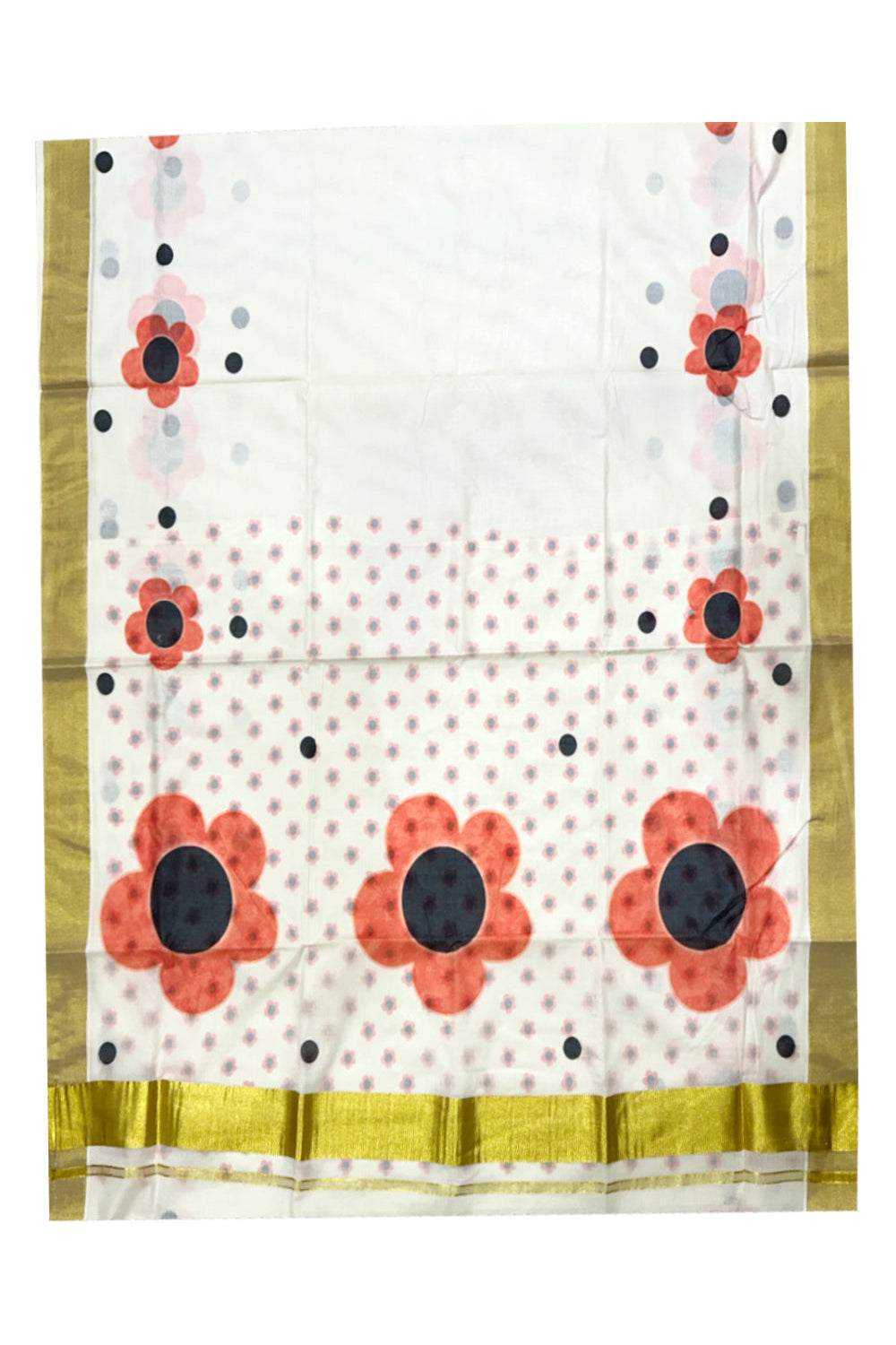 Southloom Exclusive Onam Kasavu Saree Digital Red Floral Print (Blouse Included)
