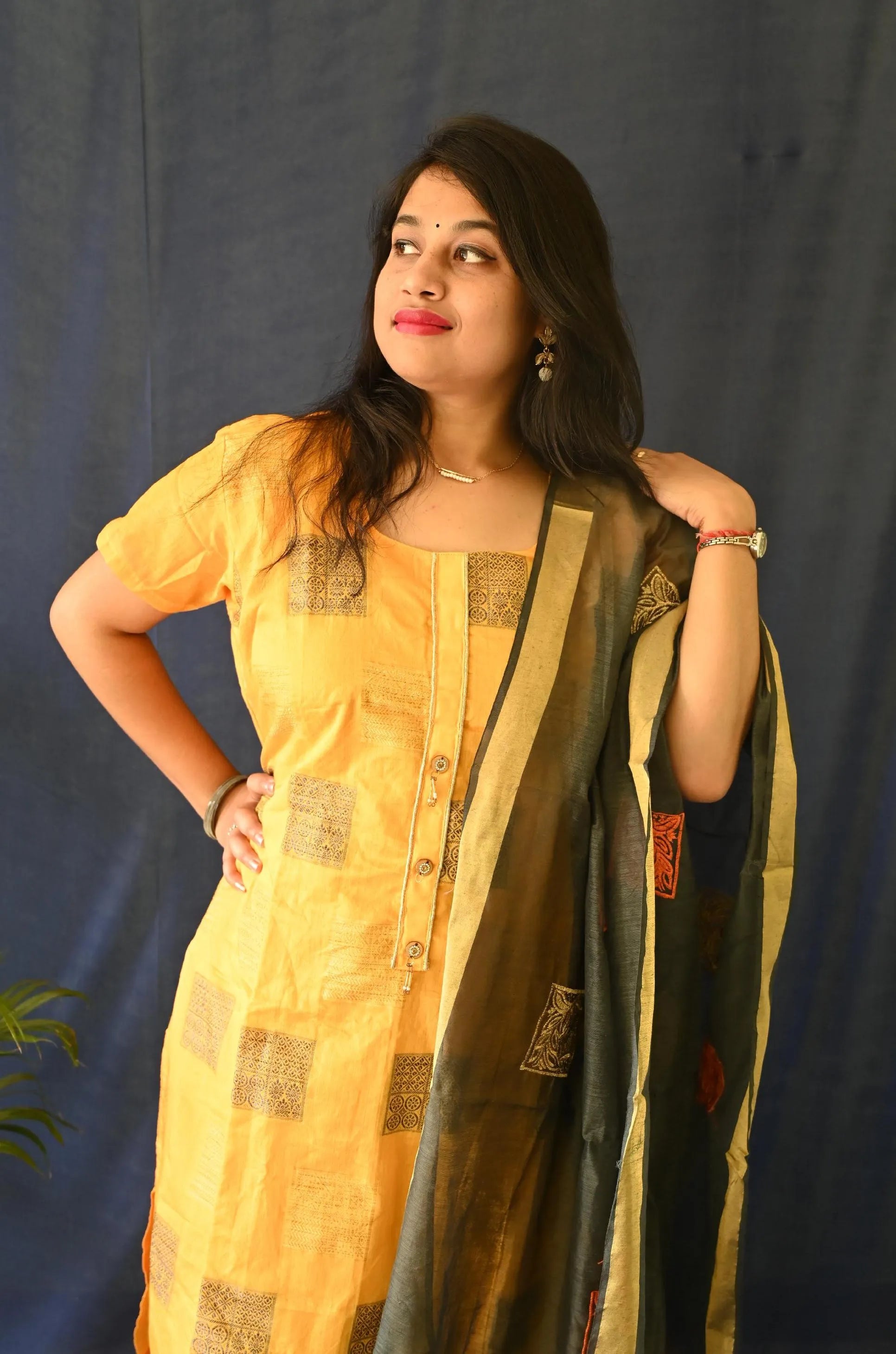 Pink Printed Cotton Suit ,Pant( Pocket) with Dupatta