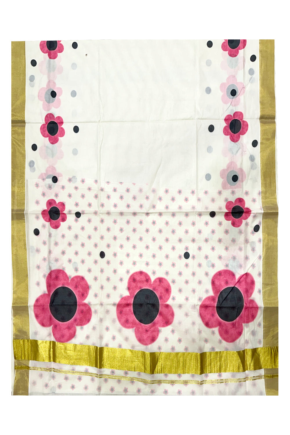 Southloom Exclusive Onam Kasavu Saree Digital Pink Floral Print (Blouse Included)