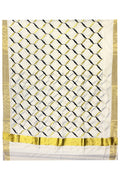Southloom Cotton Kerala Kasavu Saree with Black and Golden Floral Designs
