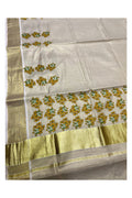 Kerala Tissue Kasavu Saree with Floral Prints on Body SL257