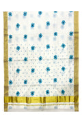 Southloom Exclusive Onam Kasavu Saree Small Blue Floral Digital Print