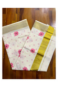 Southloom Exclusive Onam Kasavu Saree Small Pink Floral Digital Print