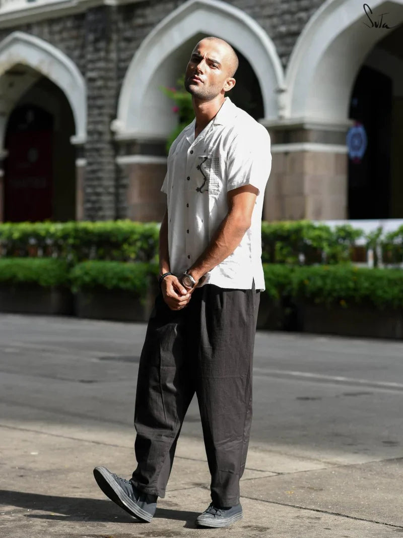 White Cotton Jamdani Half Sleeve Shirt for Men