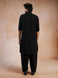 Men's Black Solid Silk Blend Pathani Kurta with Patiala Pyjama Set