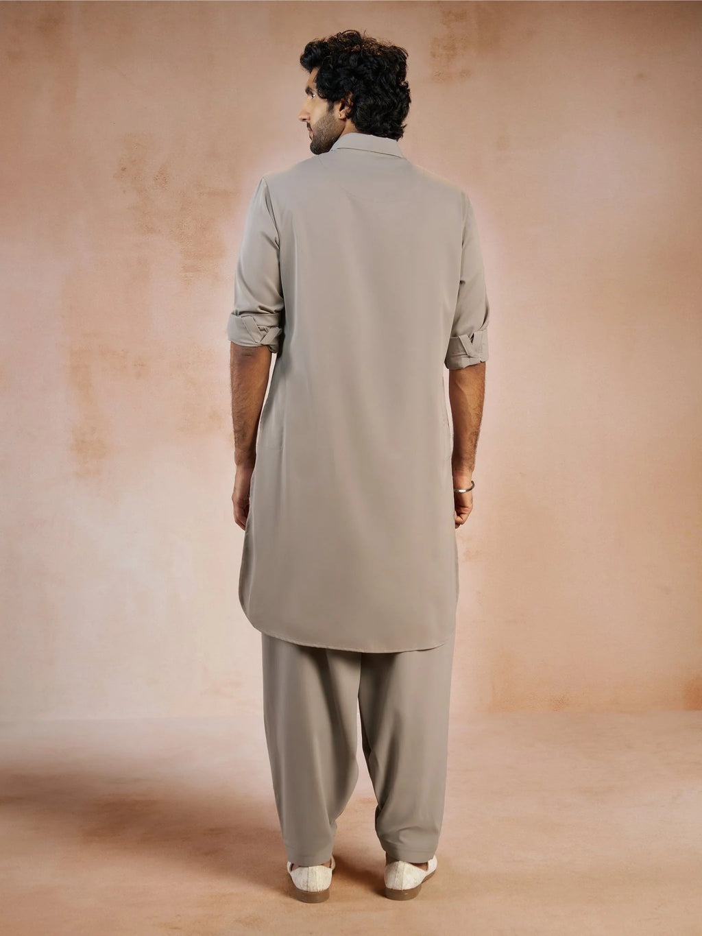 Men's Grey Solid Silk Blend Pathani Kurta with Patiala Pyjama Set