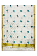 Southloom Exclusive Onam Kasavu Saree Small Turquoise Floral Digital Print
