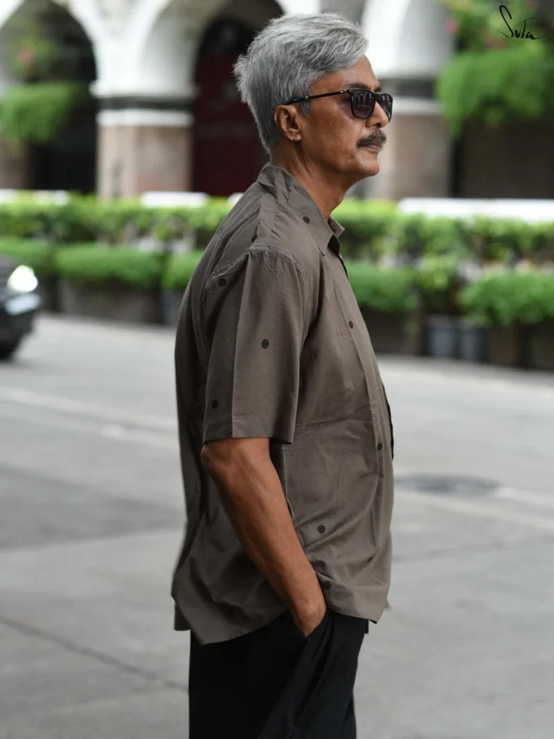 Brown Cotton Half Sleeve Shirt for Men