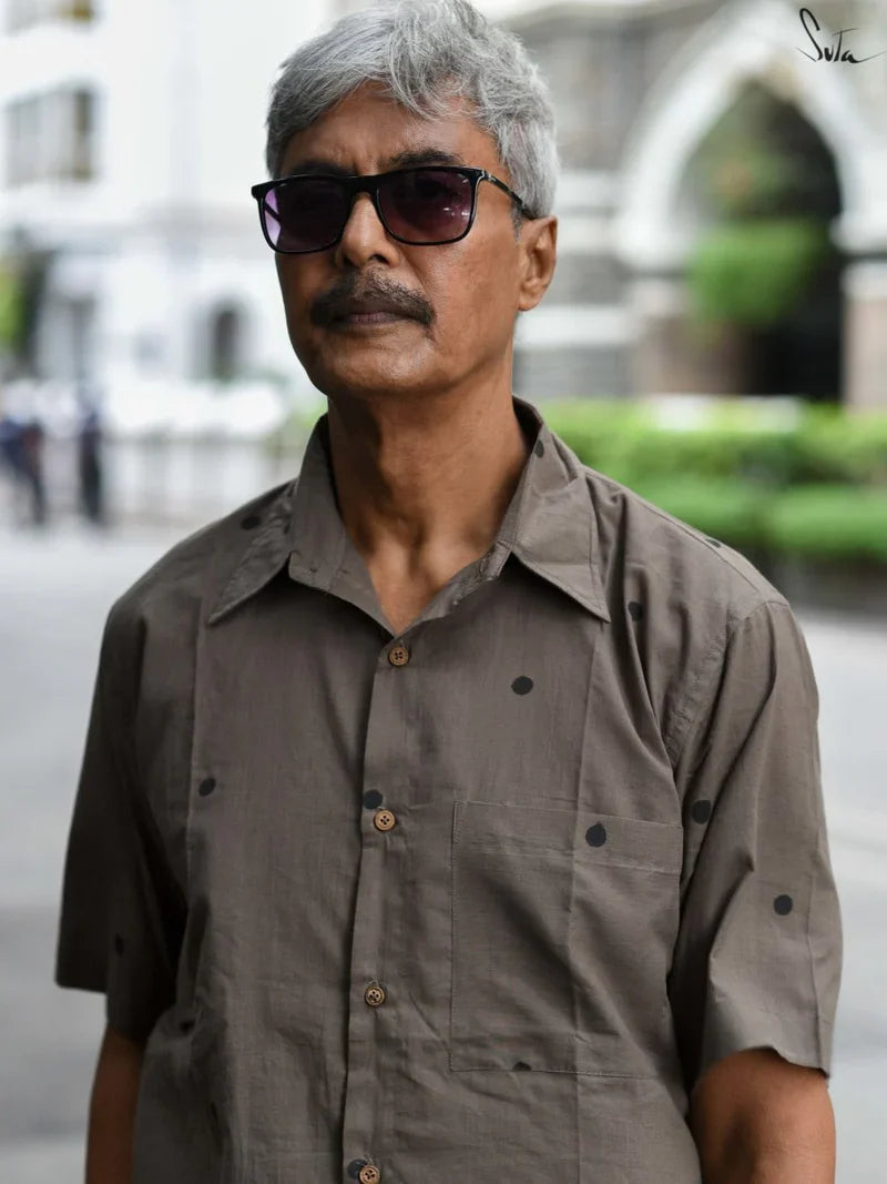 Brown Cotton Half Sleeve Shirt for Men