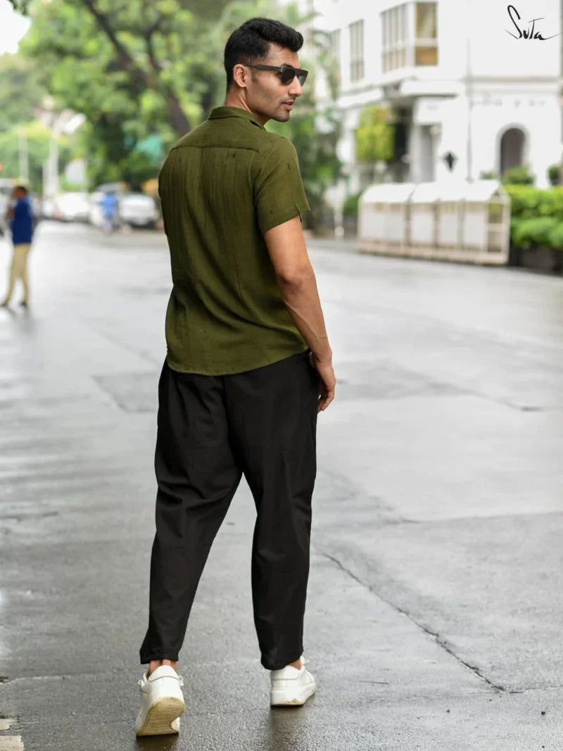 Green Cotton Half Sleeve Shirt for Men