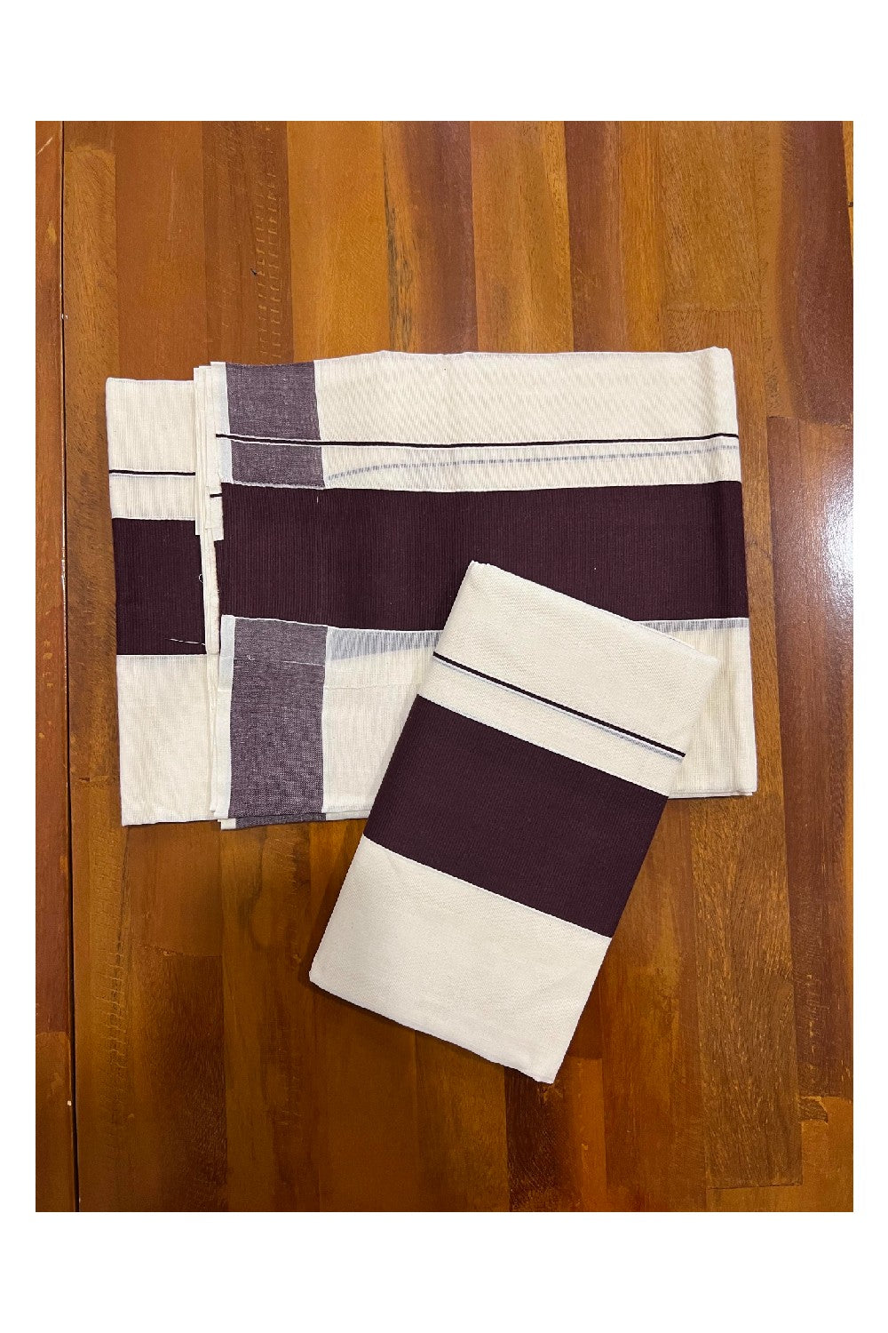 Kerala Cotton Mundum Neriyathum Single Set Mundu with Brown Border (2.80 Mtrs)
