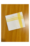 Pure White Cotton Double Mundu with Yellow Border