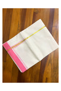 Kerala Pure Cotton Double Mundu with Kasavu Pink Chutti Kara