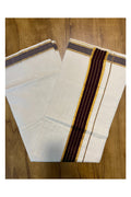 Pure Cotton Kerala Saree with Brown and Kasavu Lines Border and Pallu